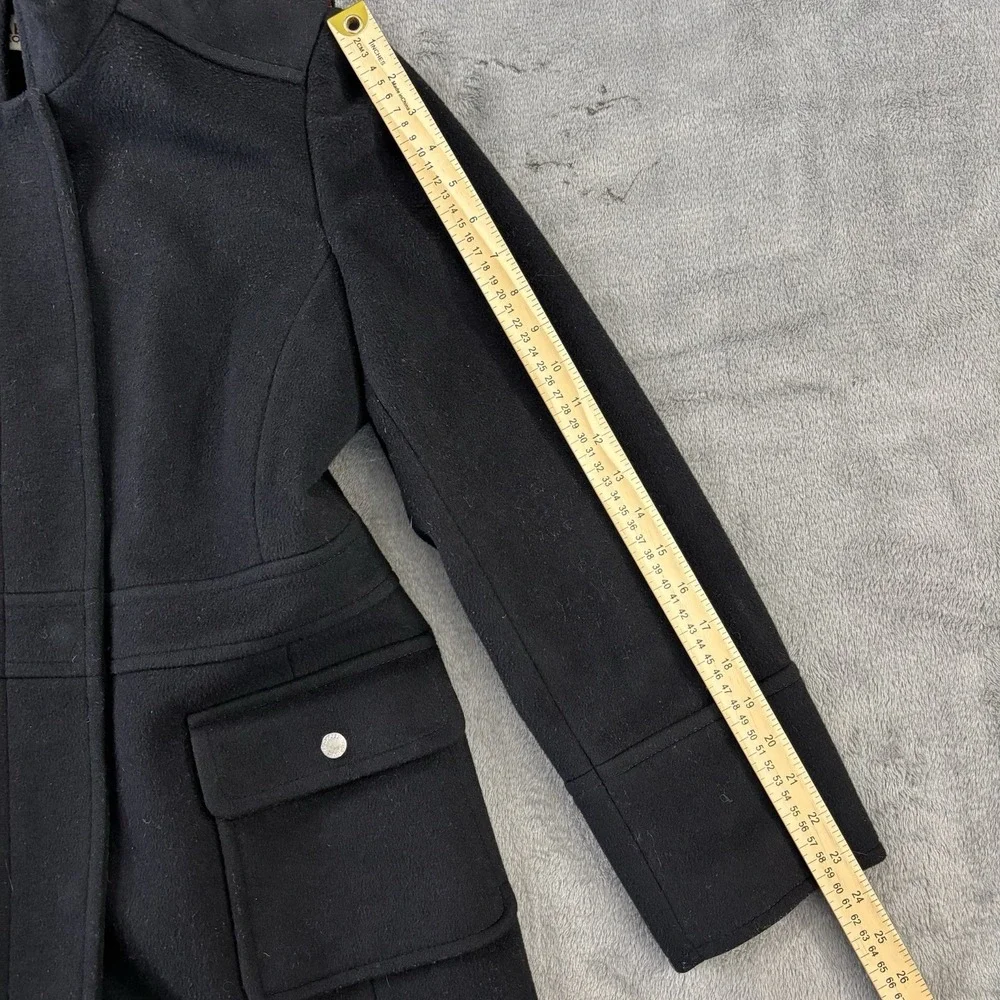 Michael Michael Kors Coat Womens‎ 12 100% Wool Solid Black Hooded Trench Outdoor